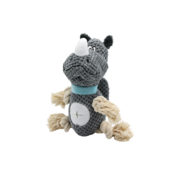 Jouet pour chien rhinocéros avec cordes et couineur 30x10x13cm